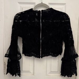 Love song Black Lace Zip-Front Crop Top